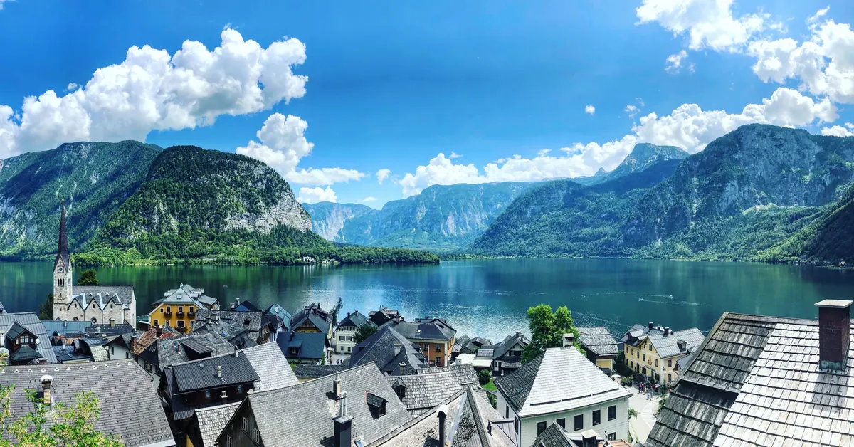 Hallstatt and its lake from above, Austria